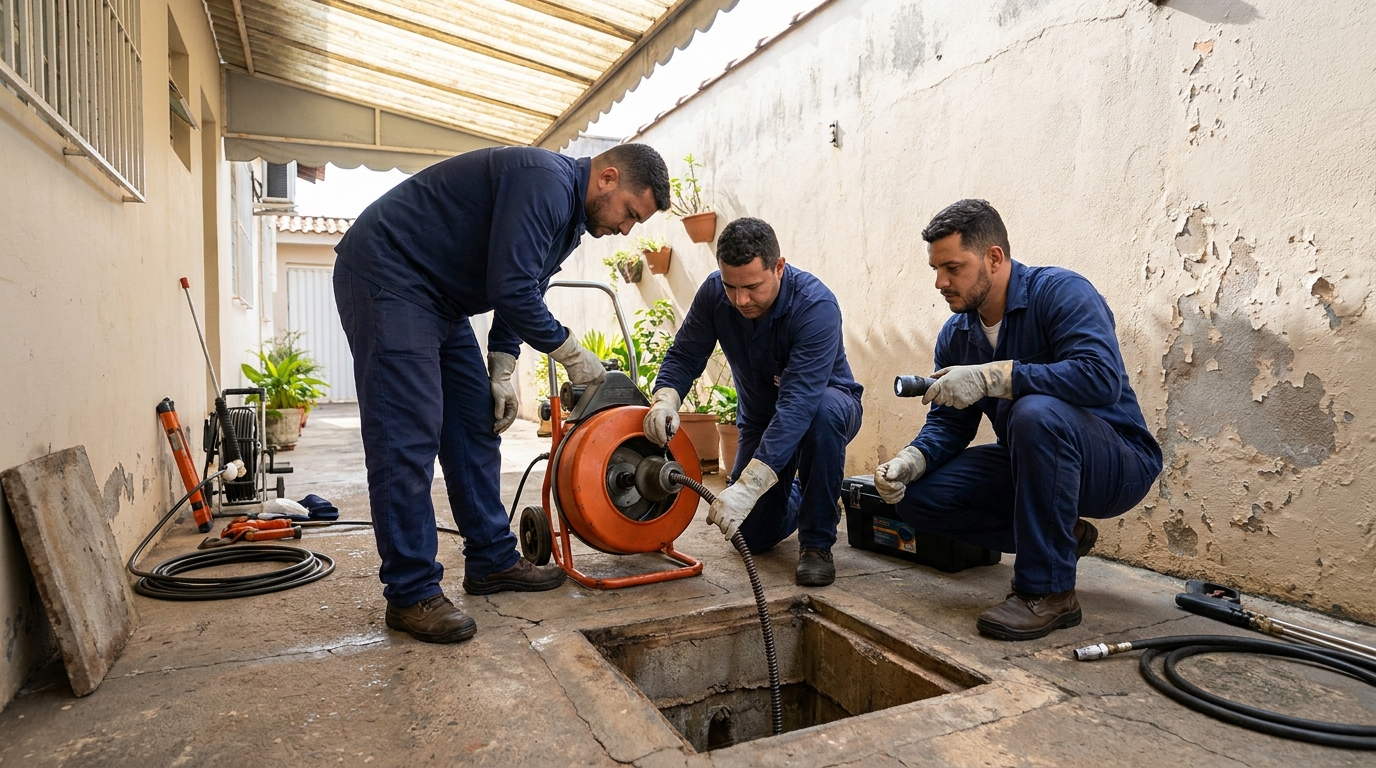Desentupimento de esgoto com hidrojateamento em Cascavel‑PR