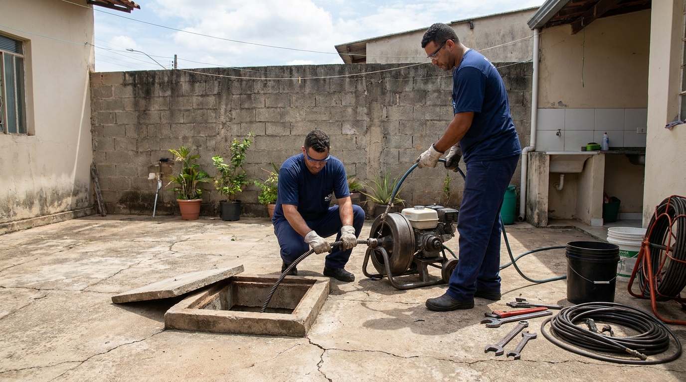 Desentupimento de esgoto residencial em Cascavel‑PR