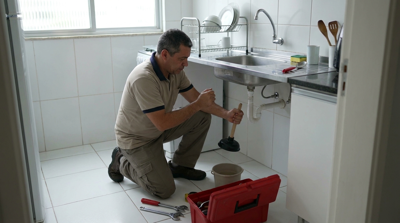 Desentupimento de pia residencial em Cascavel‑PR