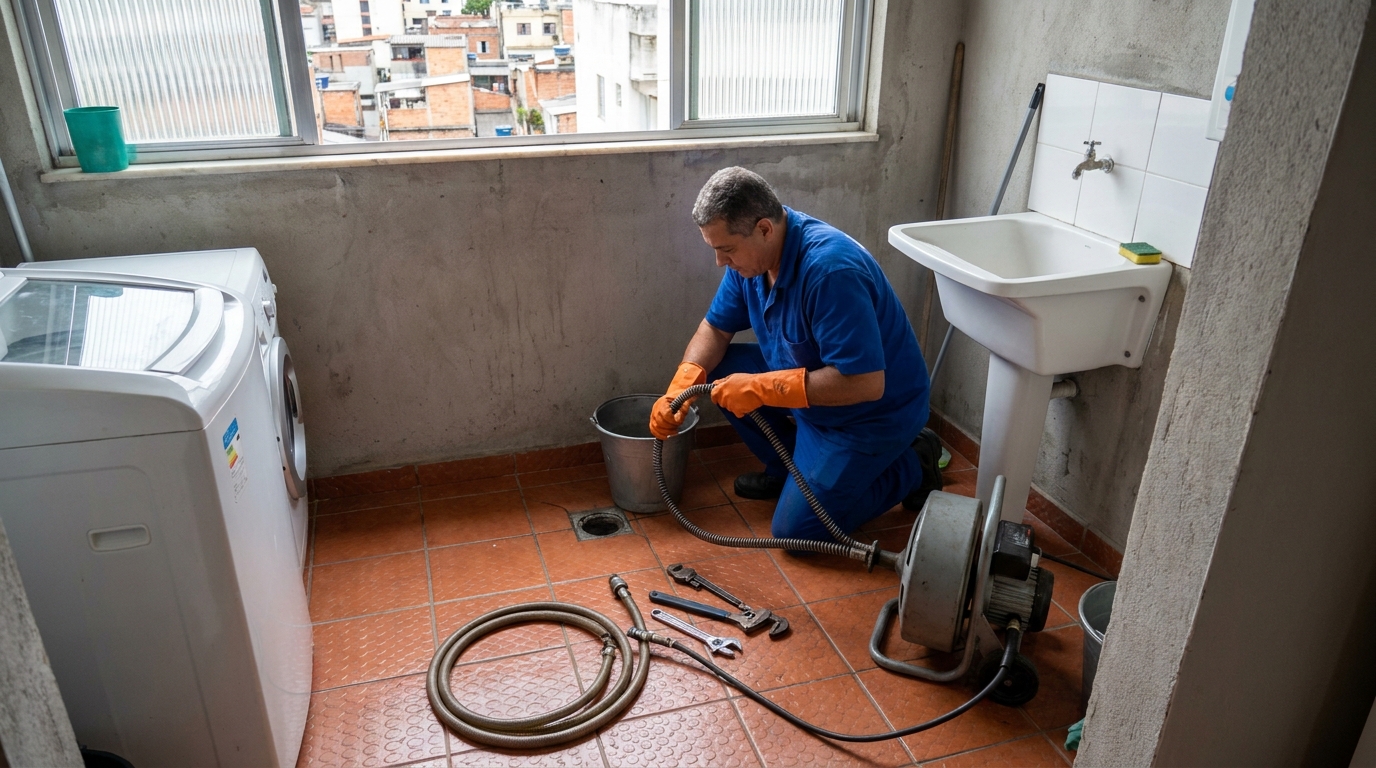 Desentupimento de ralo com equipamento em Cascavel‑PR