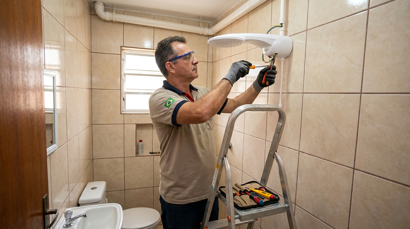 Instalação de chuveiro no banheiro em Cascavel‑PR