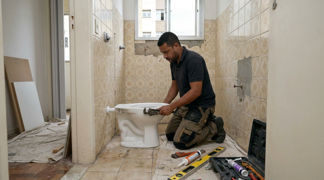 Instalação de vaso sanitário profissional em Cascavel‑PR